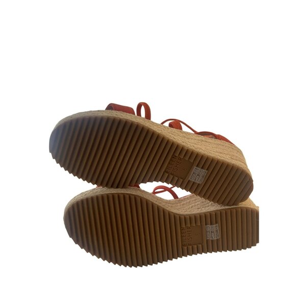 Eileen Fisher Wanda Espadrille Red Sandal Platform Wedge Shoes Size 6 NEW - Picture 5 of 6